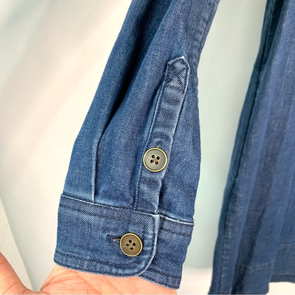 Boden Lola Denim Shirt Dress Sz 8L Long Sleeve Collared Pockets Stretch Casual - Picture 9 of 11